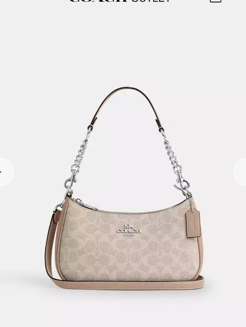 Coach Signature Canvas Shoulder Bag in Pale Blush and Tan